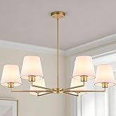 36" Gold Dining Room Light Fixture, No Assembly Required 6-Lights Kitchen Chandelier for Dining Room with White Fabric Shade,