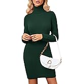 YIQ8 Women's Cable Knit Turtleneck Sweater Long Sleeve Sexy Pullover Tunic Mini Bodycon Sweater Dress Trendy Spring Outfits