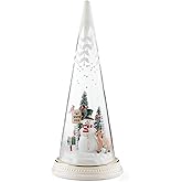 Lenox 895174 Lit Christmas Cone with North Pole Snowman Scene, Holiday Decor