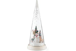 Lenox 895174 Lit Christmas Cone with North Pole Snowman Scene, Holiday Decor