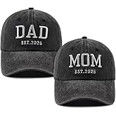 2PCS Mom and Dad EST 2025 Hat for Women Men, Funny Adjustable Cotton Embroidered New Parents Gifts Baseball Cap