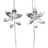 TIRHTYPLSU S925 Sterling Silver Flower Earrings Handmade Elegant Lily Flower Drop Dangle Threader Earrings Jewelry for Women