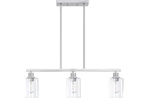DORAIMI LIGHTING Modern Farmhouse Kitchen Island Hanging Pendant Light Fixture,Clear Glass Chandelier Shade for Over Sink Dining Room Bedside Hallway (5" Glass Brushed Nickel Rod, 3 Light)