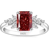 PHNIBIRD Birthstone Rings for Women 1.5ct Simulated Diamond Radiant Cut Cubic Zirconia Ring Sterling Silver Gemstone Birthstone Ring for Christmas Mothers Valentines Day Size 5-10