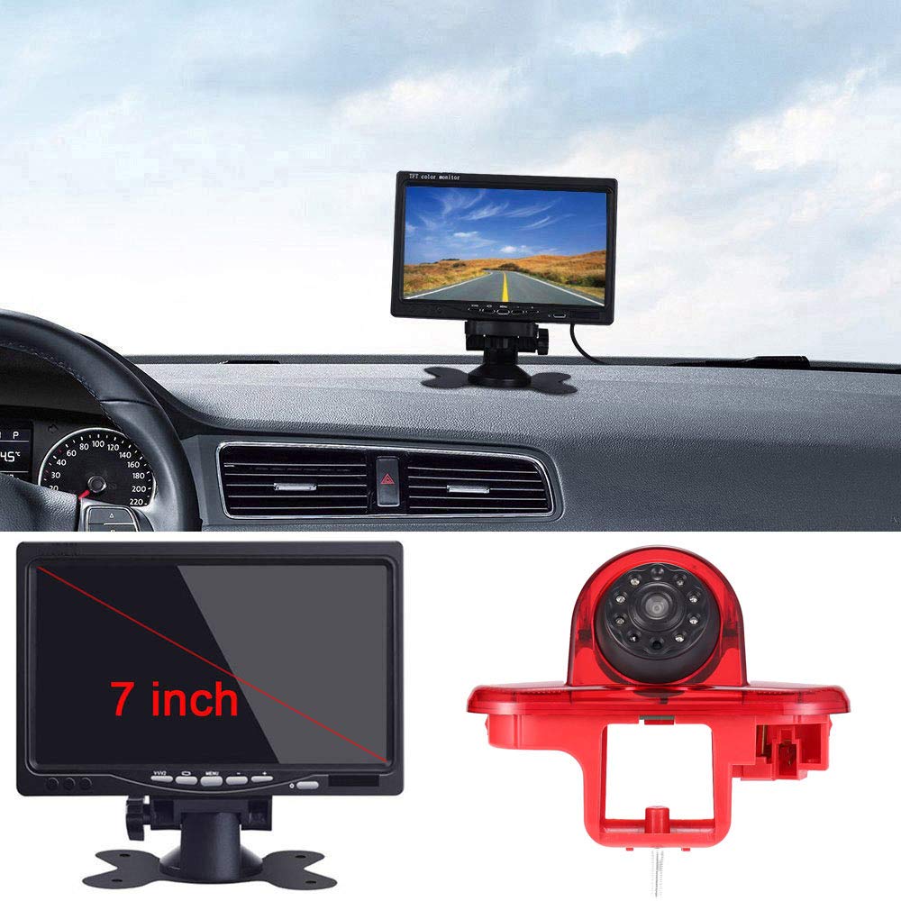 〔12mm Lens CMOS Camera + 7'' TFT LCD Monitor〕Car HD waterproof 3rd Brake Light Reverse Camera Kit for Opel Vivaro surf concept/life/Combo/Vauxhall/Renault Trafic/Fiat Talento/Primastar van