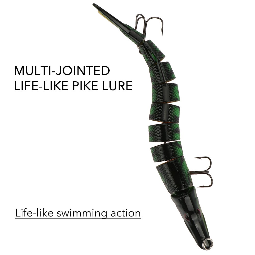 Goture Pike Muskie Multi Jointed Hard Fishing Lure Swimbaits Life-like Baits 8 Segments with Black Treble Hooks for Freshwater Saltwater Fishing (8\'\', 2.36oz)