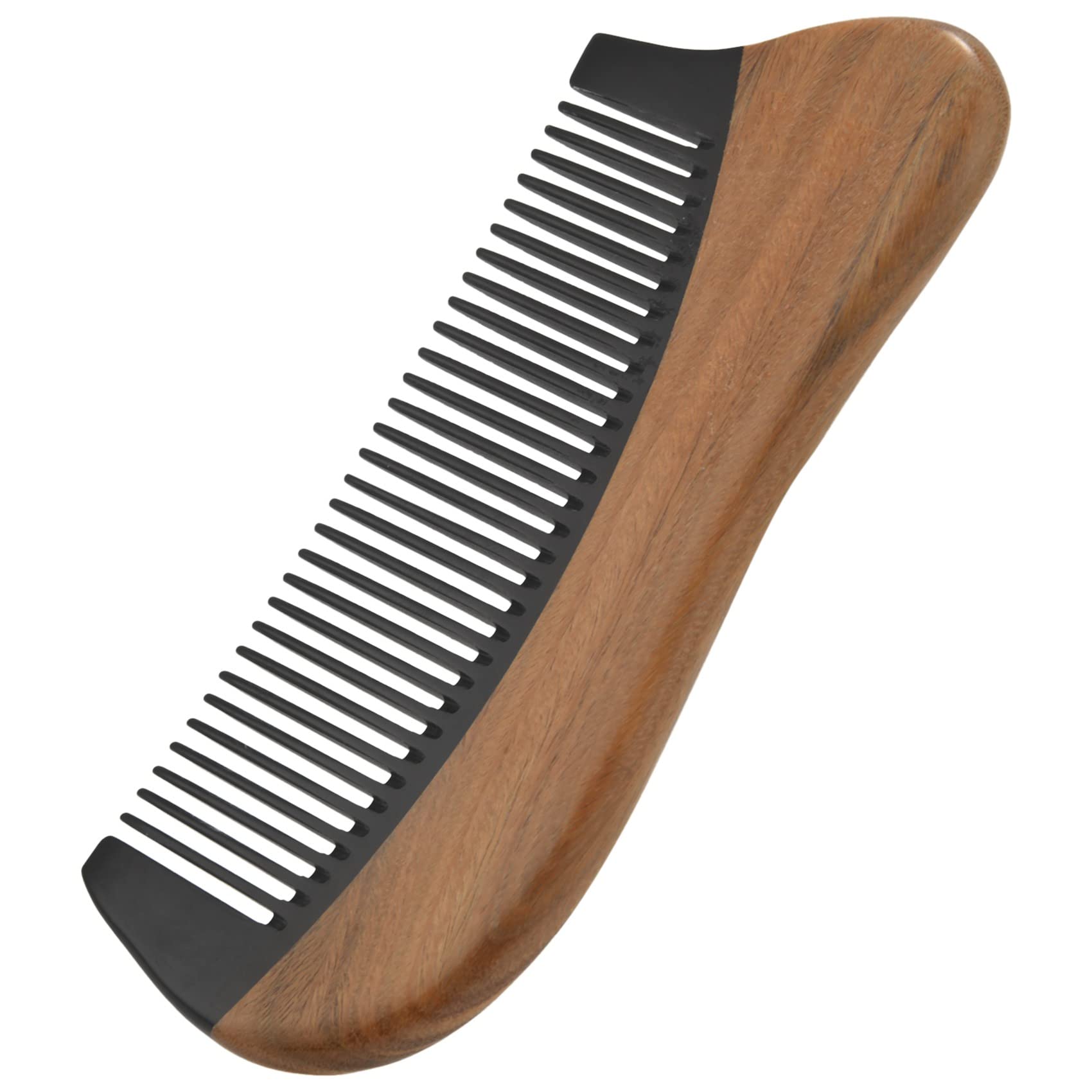 Folceretsc Natural Green Sandalwood Hair Comb - No Static Wooden Fine Tooth Black Horn Comb (Green sandalwood)
