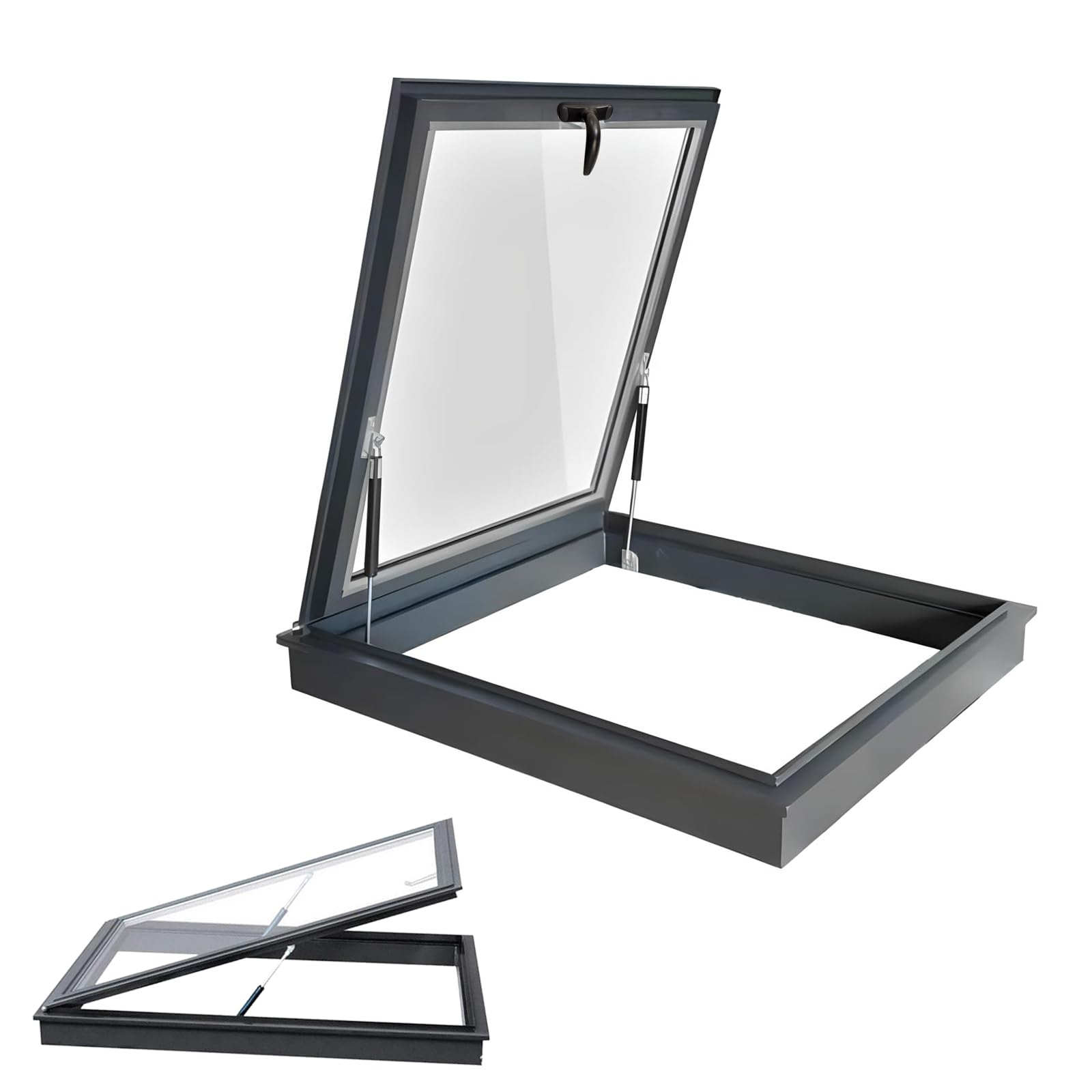 Photo 1 of Skylight House Roof Window, Underground Lighting Well Window with Double Layer Tempered Glass, Flush Mount Roof Access Hatch Security Door, Venting Deck Viewing Window Cover for Sunroom (78cm/30.7in)