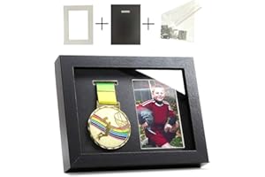 IHEIPYE Medal Display Shadow Box - Single Medal Case - Perfect for Runners, Marathon, Race Winner, Soccer, Football, Gymnastics & All Sports (Black, 6x8)