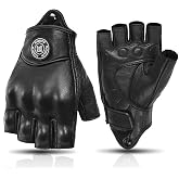mjmoto Classic Vintage Perforation Leather Motorcycle Gloves Half Finger Protected Moto Motocross Racing Glove Fingerless Summer Black