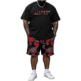 WDIRARA Men's Big and Tall 2 Piece Outfits Letter Camo Print Short Sleeve Tracksuit Track Shorts Set