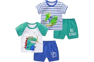 NautySaurs Toddler Boys T-Shirts and Shorts 4 Pcs Dinosaur Short Set Summer Clothes Outfit