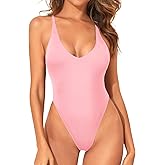 Holipick High Cut Thong One Piece Sexy Swimsuit Low Back Cheeky Bathing Suits for Women Backless Brazilian Swimwear