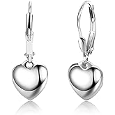 925 Sterling Silver Heart Dangle Earrings for Women Silver Dangle Leverback Earrings Hypoallergenic Love Heart Dangle Drop Earrings for Jewelry Gifts