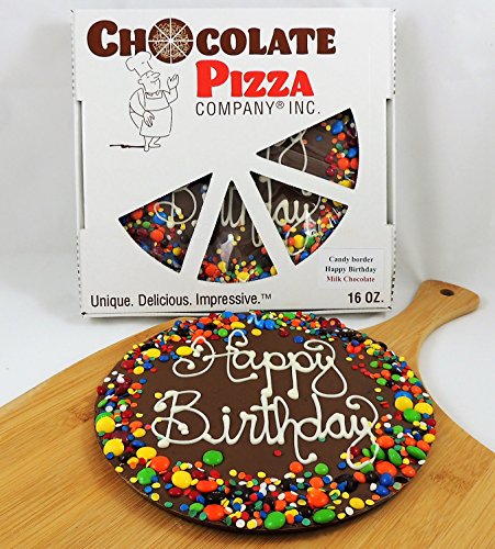Chocolate Pizza, Happy Birthday, 16 Ounce, 10 Inch, Hand-Decorated, Made in USA
