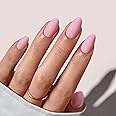 BTArtbox Press On Nails Almond - Pastel Baby Pink Short Summer Press On Nails with Glue for Women, Opaque Soft Gel Glue On Nails in 16 Sizes - 32 Stick On Nails Kit, Bounce Kiss