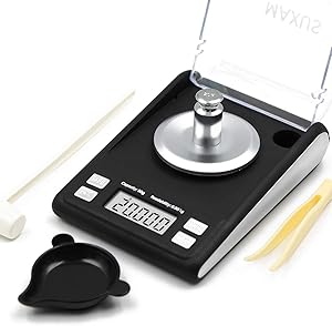 MAXUS Dante Milligram Scale 50g x 0.001g Includes 20g Calibration Weight, Scoop, Powder Pan and Tweezers Read in Grain Gram High Precision Reloading Jewelry Medicine Powder Digital Gram Scales