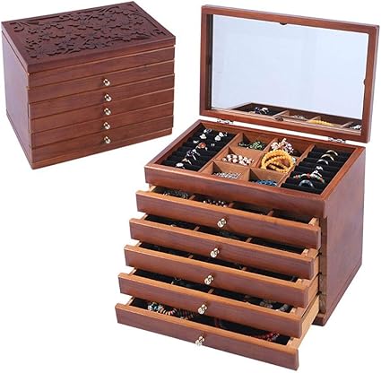 TONGSH Caja de Madera Real/Caja de joyería de Madera Caja de ...