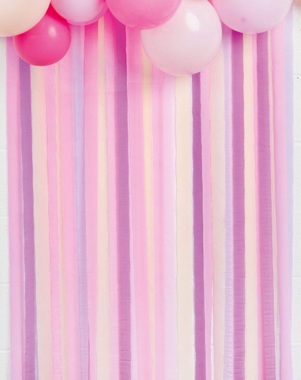 Pack of 7 Pink Paper Party Streamers | Pastel Birthday Decorations for Girls, Women, Photo Wall Backdrop Curtain, Hen Do, Baby Shower