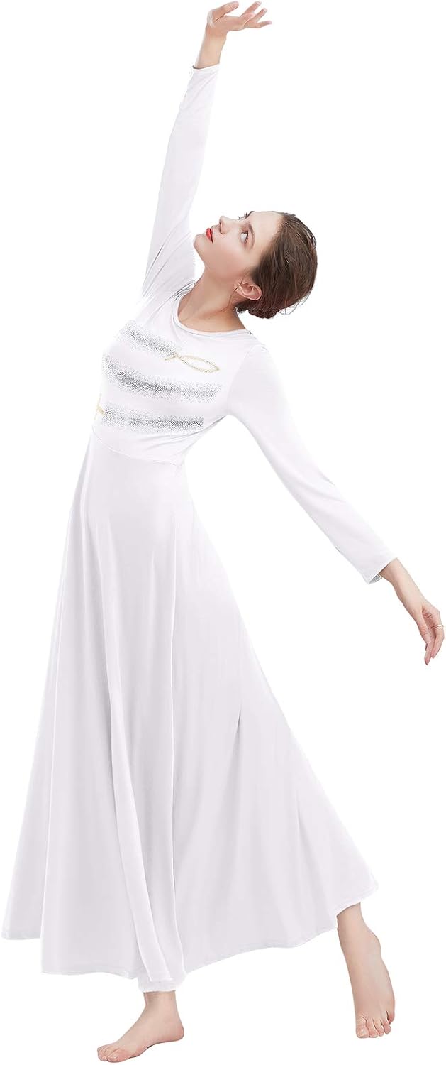 IBAKOM Womens Prom Ballroom Dance Dress Swing Party Dancewear Long Sleeve Dancing Worship Ballet Costume: Clothing