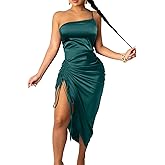 Women's Satin Dress Spaghetti Strap Drawstring Ruched Cocktail Evening Party Night Club Dresses