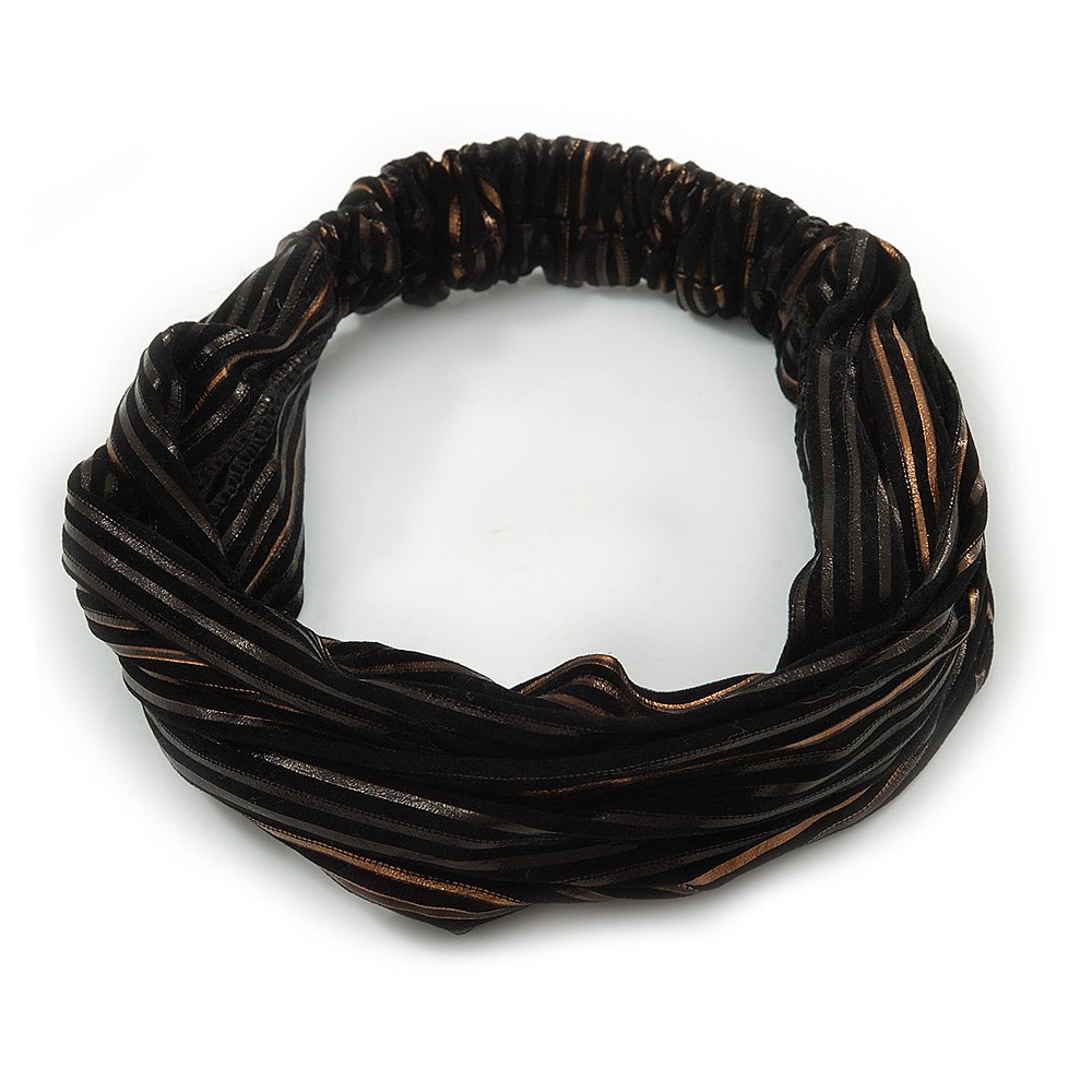 Black Stripy Fabric Wide Elastic Headband/Headwrap
