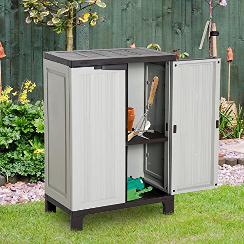 Outsunny Garden Shed Double Door Patio Plastic Storage Tool Box
