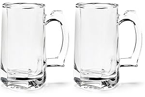 TUSAPAM Heavy Beer Mugs Set, 12.5oz Glass Mugs With Handle, Beer Glasses For Freezer, 370ml Beer Drinking Glasses, Traditiona