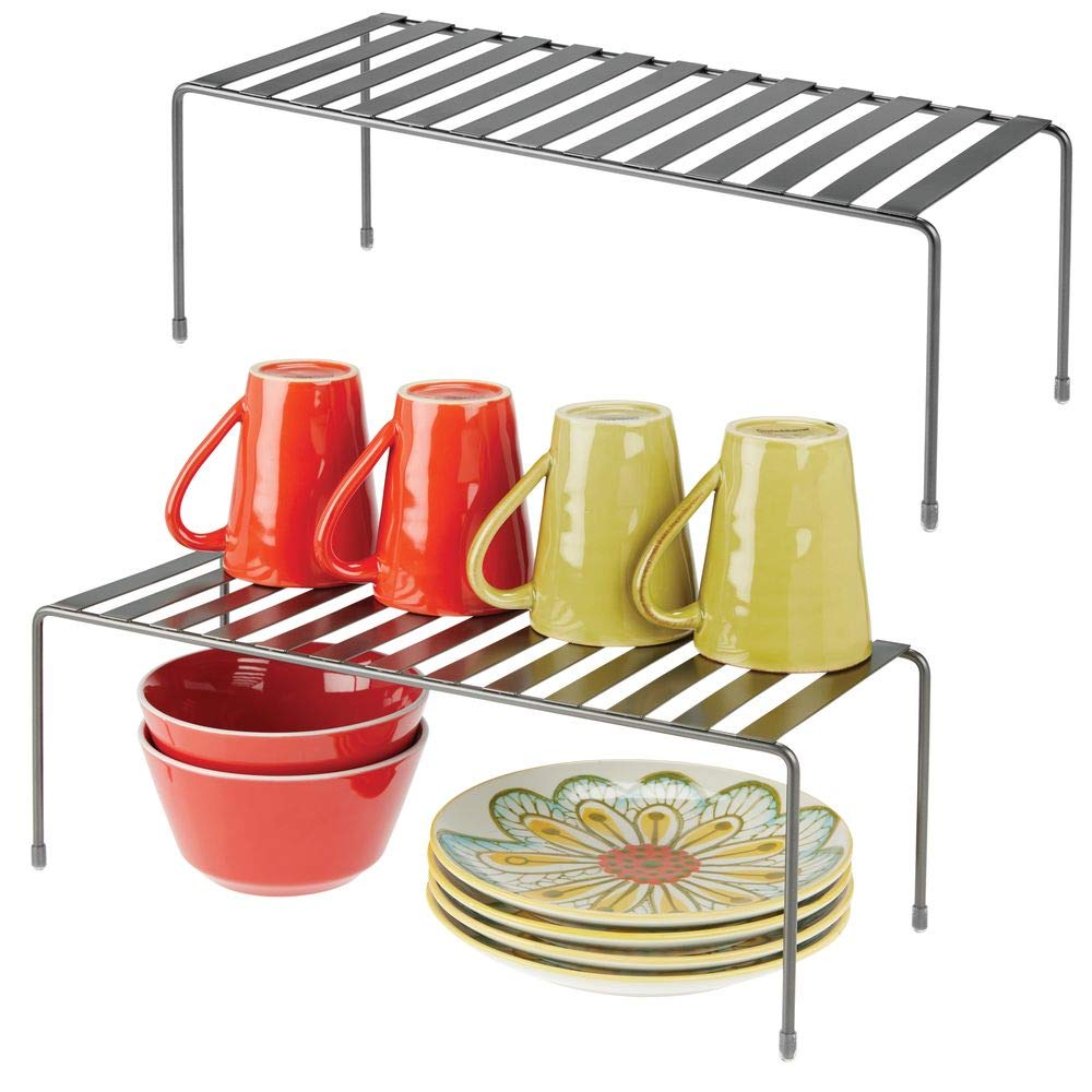 mDesign Modern Metal Storage Shelf Rack 2 Tier Raised Food and