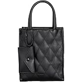frrbuu Mini Tote Bag for Women, Small Black Quilted Crossbody Purse with Removable Small Bag, Multiway Shoulder Handbag