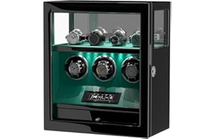 DUKWIN Fingerprint Lock Watch Winder - 300 to 2300 TPD for Automatic Watches, Digital Display & Adjustable Watch Mat