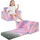 lasoftan Toddler Couch, 2-in-1 Soft Kids Couch Bed Fold Out, Toddler Chairs Comfy for Boys & Girls, Convertible Kids Sofa to Lounge for Playroom, Gift for Birthday, Children's Day- Glow Star