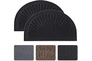 Morning View Half Round Door Mat Indoor Half Circle Front Door Mats Outdoor Entrance Door Mat Half Moon Welcome Mat Entryway Rug Rubber Door Mats Non Slip Mat Set of 2 (Black)
