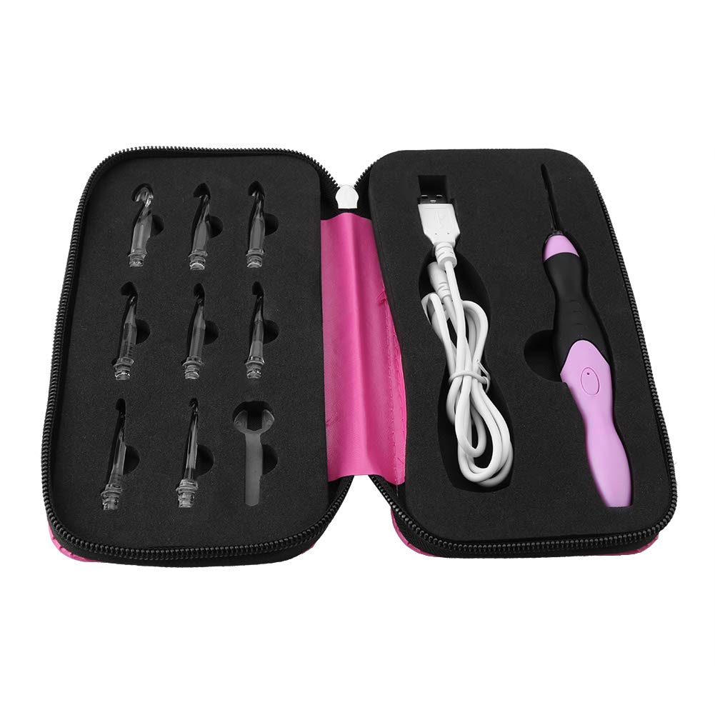 LED Crochet Hooks Set, 9 Interchangeable Heads USB Rechargeable Light Up Crochet Hooks for Knitting Lovers
