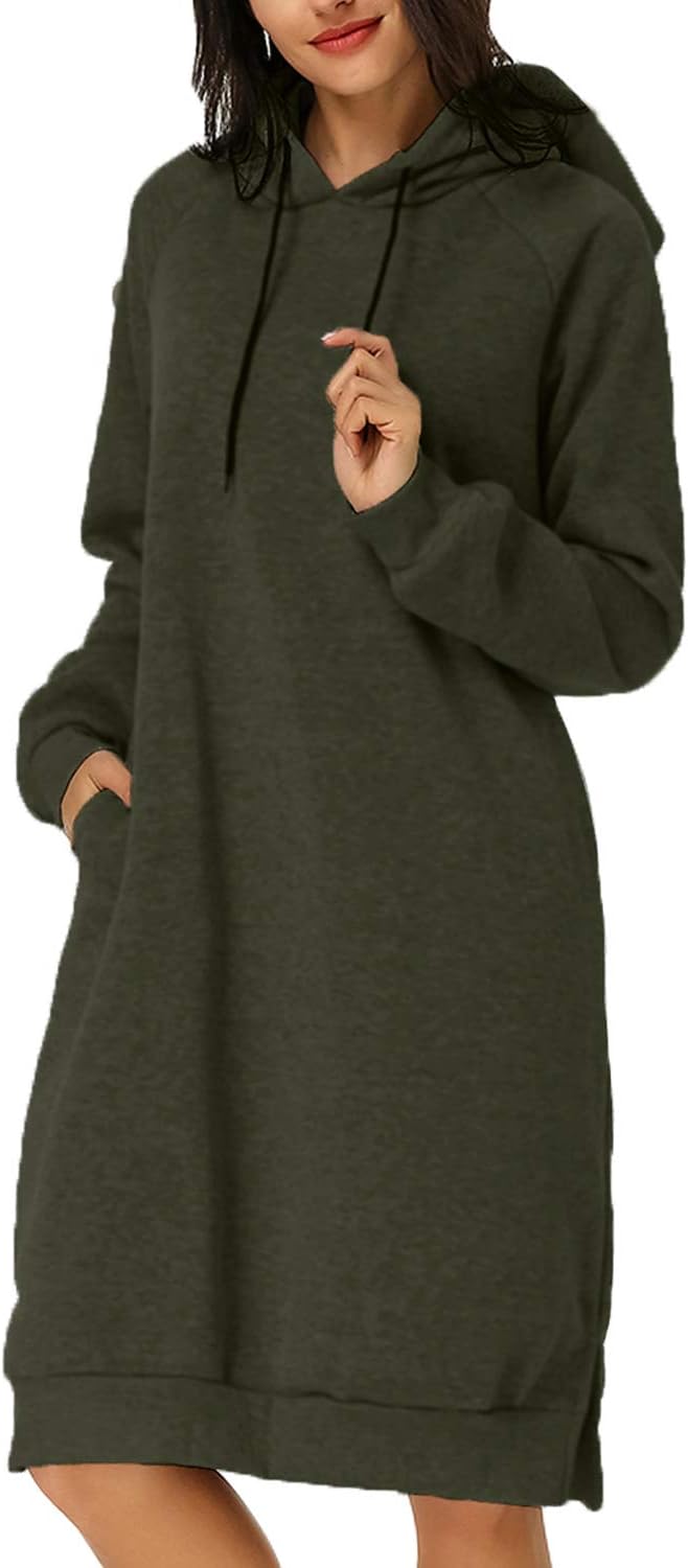 Kidsform Women's Hoodie Long Tunic Dress Solid Pullover Loose Sweater Hoodie Sweatshirt Long Tops