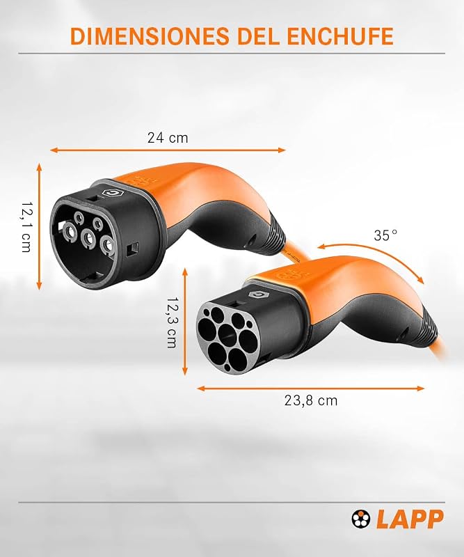 Mobility Cable de Carga EV Tipo 2 - Cable Espiral 11kW, 20A, Trifásico, Resistente al Polvo y al Agua IP55, Flexible, Compatible con Todos los Vehículos Eléctricos e Híbridos Europeos, 5m, Negro