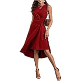 SweatyRocks Women's Ruched Ruffle Midi Dress Crew Neck Sleeveless Cocktail Party Dresses