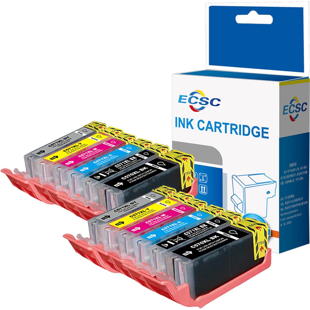 ECSC Compatible Ink Cartridge Replacement for Canon Pixma MG7750 MG7751 MG7752 MG7753 TS8050 TS8051 TS8052 TS8053 PGI570/CLI571 (Black/Photo-Black/Cyan/Magenta/Yellow/Grey, 12-Pack)
