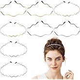 Sorcristy 8PCS Metal Headbands for Women, Wavy Hair Accessories, Non-slip Elastic Headbands Gold Hair Accessories Trendy Cute Head Bands for Women (Gold Silver)