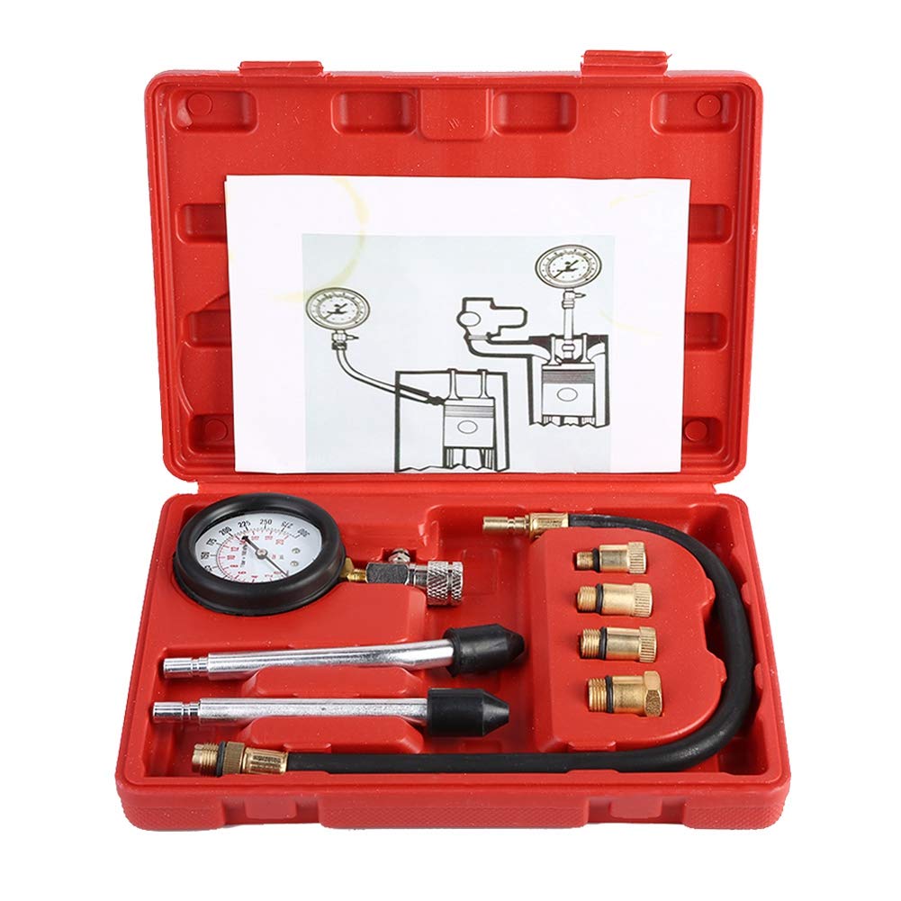 Compressiometre - Copper Gasoline Engine Compression Tester Kit Auto Petrol Gas Engine Cylinder Automotive Test Kit Automotive Tool Gauge with Carrying Case