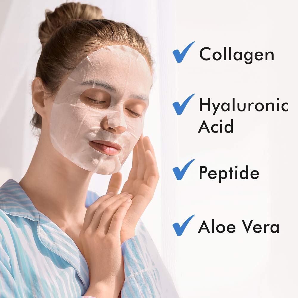 Ebanel 15 Pack Collagen Face Mask, Instant Brightening & Hydrating Face Sheet Mask with Aloe Vera, Hyaluronic Acid, Vitamin C and E, Chamomile, Anti Aging Face Mask with Hydrolyzed Collagen, Peptide : Beauty