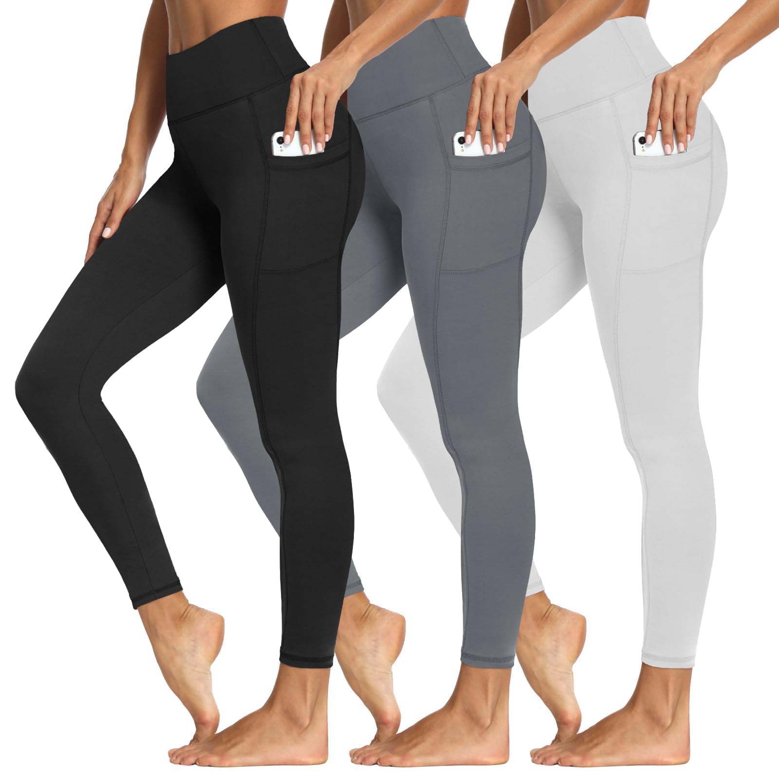 Photo 1 of 3 Packs Leggings with Pockets for Women, Soft High Waisted Tummy Control Workout Yoga Pants