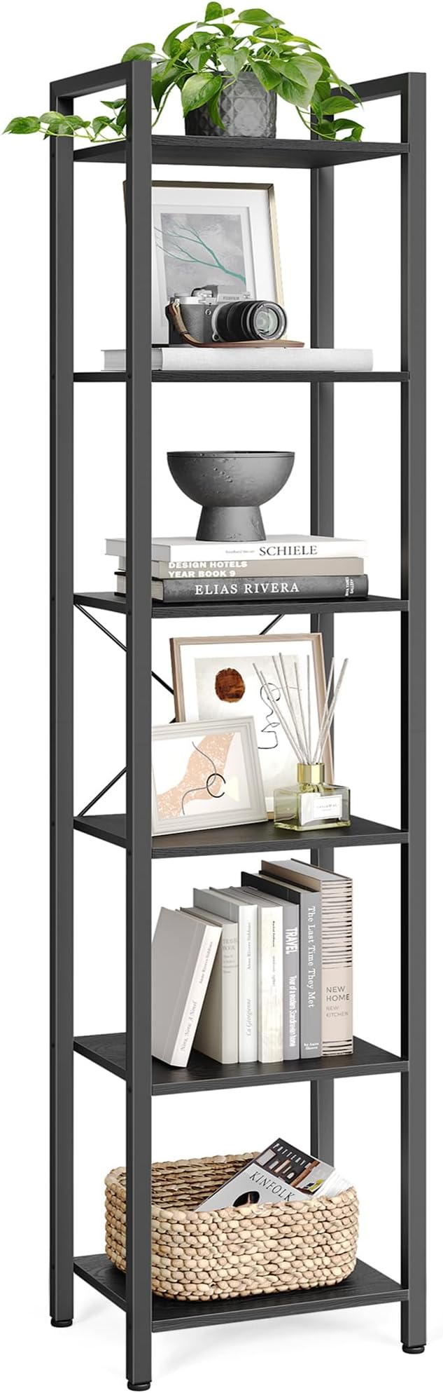 VASAGLE 6-Tier Bookshelf Industrial Ebony Black and Ink Black LLS101B56