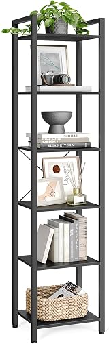 VASAGLE 6-Tier Bookshelf Industrial Ebony Black and Ink Black LLS101B56