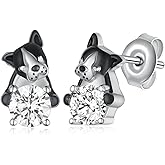 SVODEA Boston Terrier Earrings 925 Sterling Silver Boston Terrier Gifts Cute Animal Dog Jewelry Gifts for Women