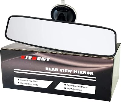 Kitbest Rear View Mirror with Suction Cup 240x64mm Universal for Car SUV Truck