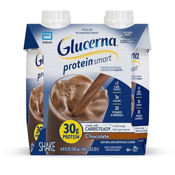 GLUCERNA PROTEIN SMART SHAKE, DIABETIC DRINK TO SUPPORT BLOOD SUGAR MANAGEMENT, 30G PROTEIN, 150 CALORIES, CHOCOLATE, 11-FL-OZ BOTTLE, 4 COUNT