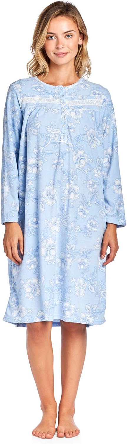 Casual Nights Women's Cozy Long Sleeve Fleece Nightgown at  Women’s Clothing store