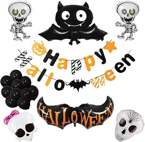 Amazon Co Jp ハッピーハロウィンパンプキンバットカボチャゴーストスカルマン風船ハロウィン装飾ホイルバルーンキットバーホームデコレーションパーティー用品 2セット ホーム キッチン