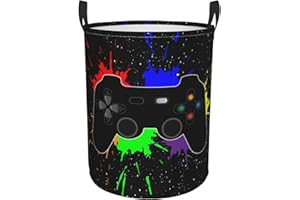 Gbuzozie 38l Round Laundry Hamper Game Joystick Storage Basket Waterproof Coating Organizer Bin For Nursery Clothes Toys